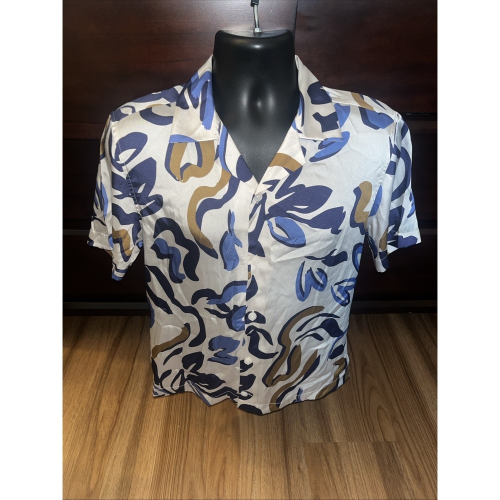 Reiss Button Up Shirt Multicolor Abstract Size Medium Short Sleeve